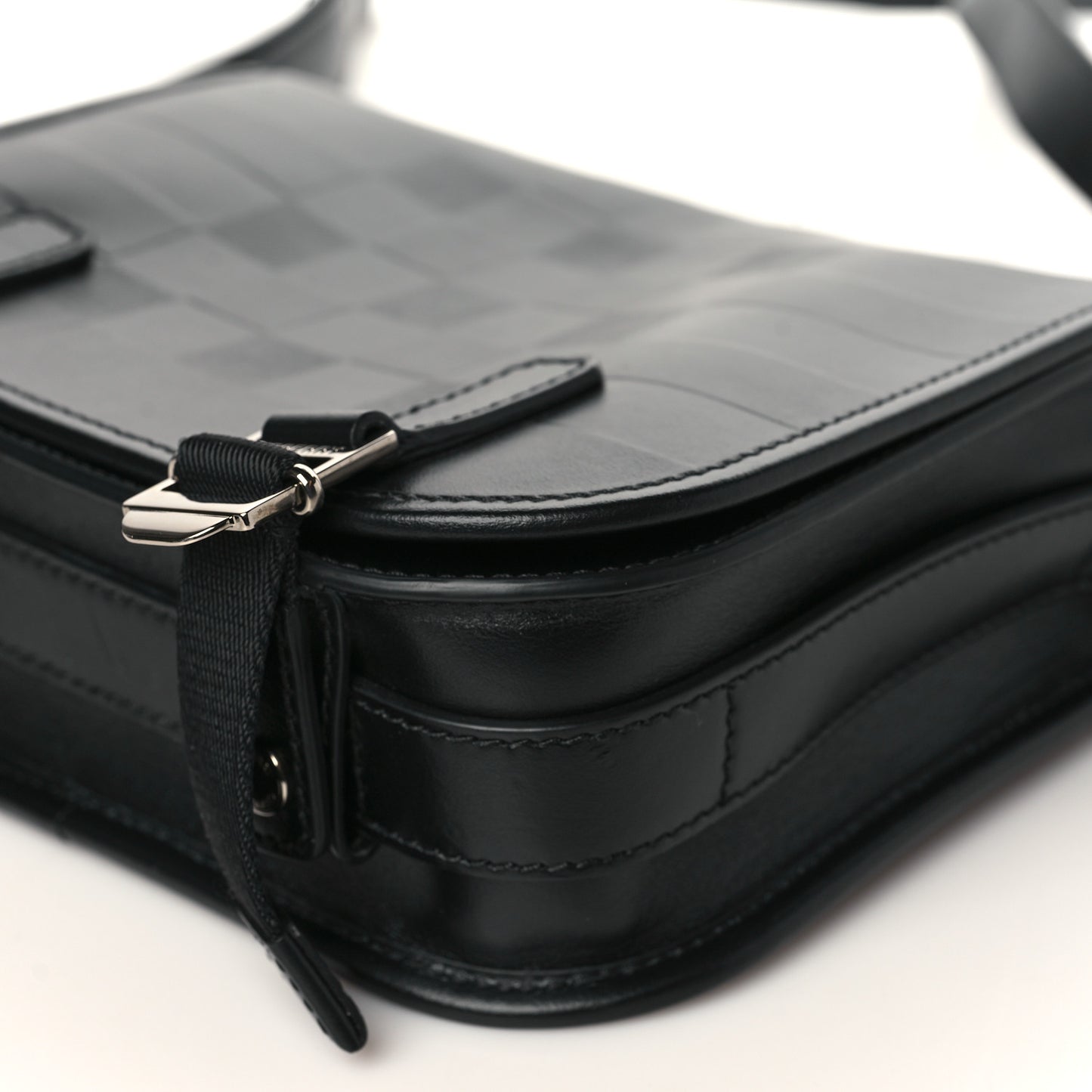 Calfskin Embossed Check Messenger Bag Black
