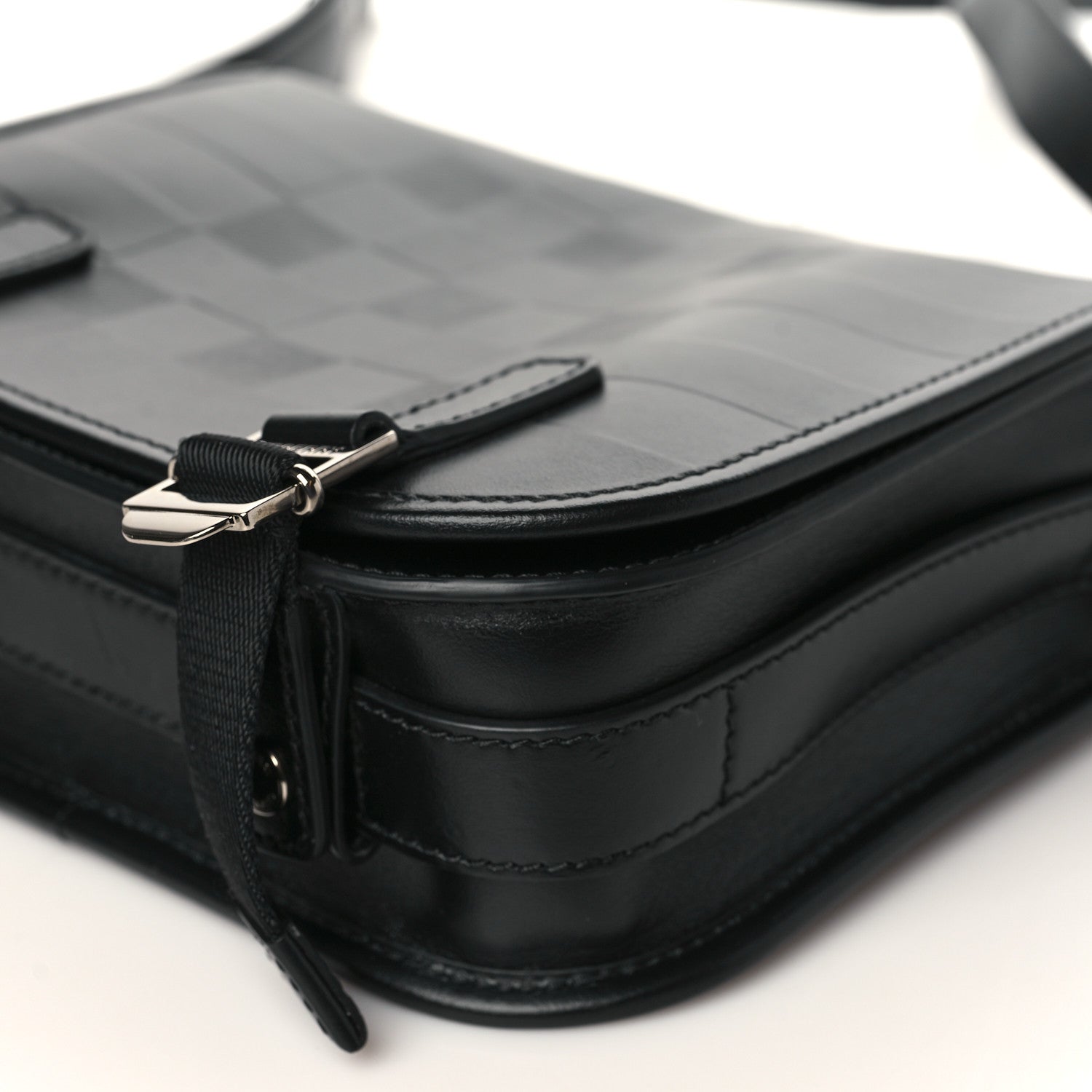 Burberry Calfskin Embossed Check Messenger Bag Black 9 of 9