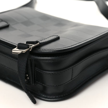 Burberry Calfskin Embossed Check Messenger Bag Black 9 of 9