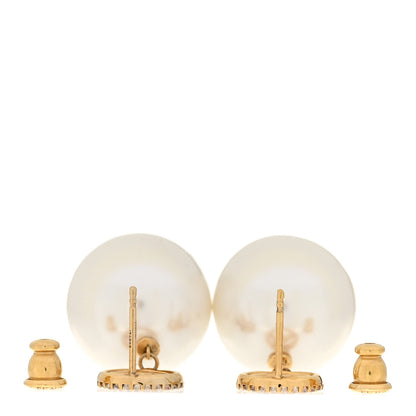 Fendi Metal Crystal Pearl Logo Drop Earrings Gold 3 of 7
