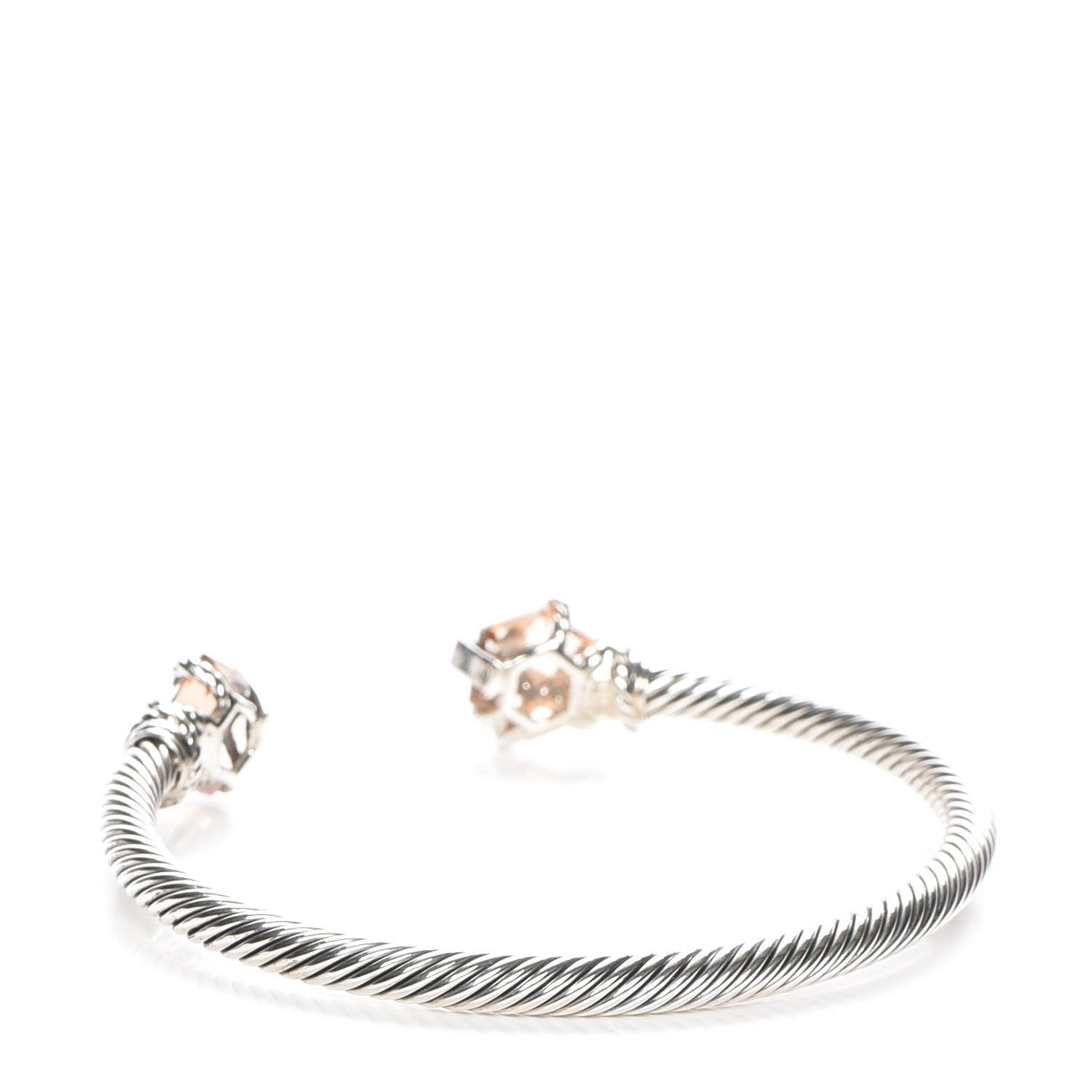 David Yurman Sterling Silver Diamond Morganite 4mm Cable Wrap Bracelet 3 of 5