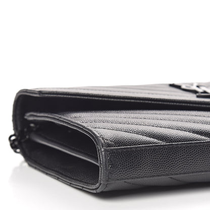Saint Laurent Grain De Poudre Matelasse Chevron Monogram Chain Wallet Black 5 of 10