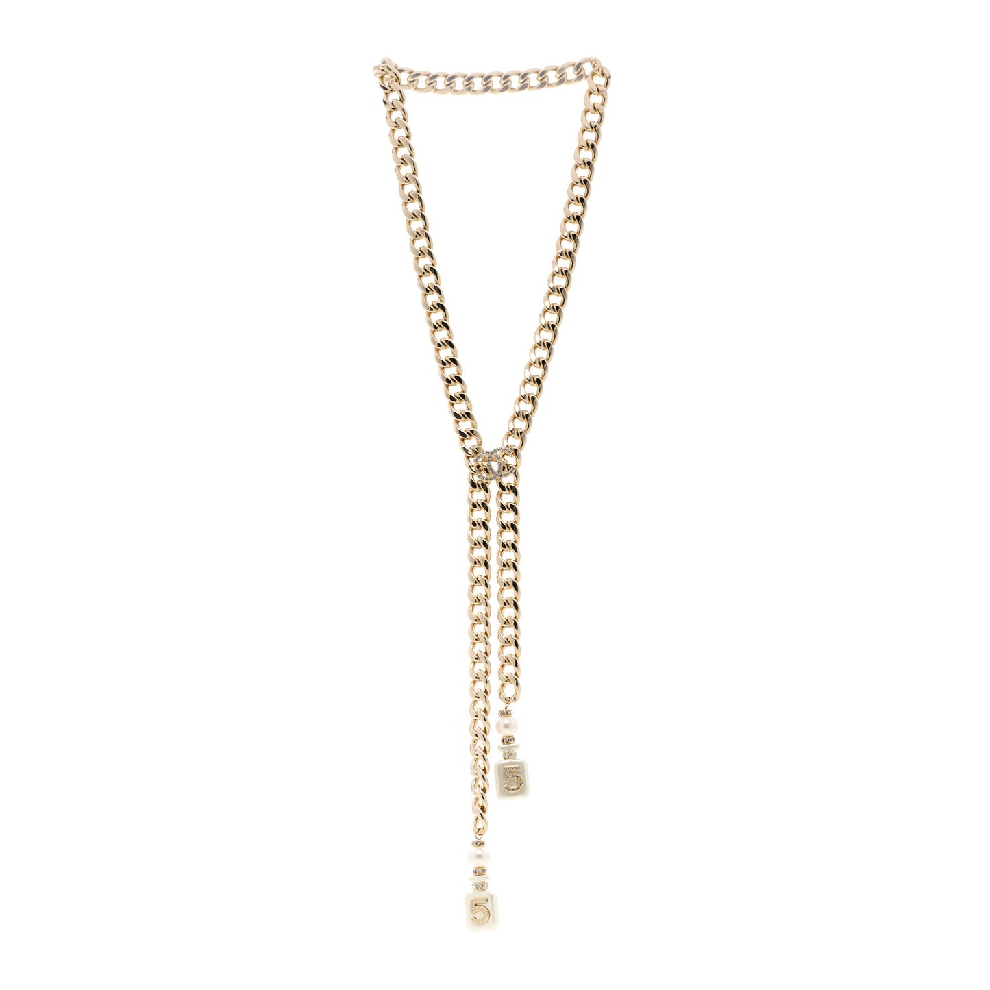 Pearl Resin Crystal CC No 5 Perfume Bottle Chain Gold