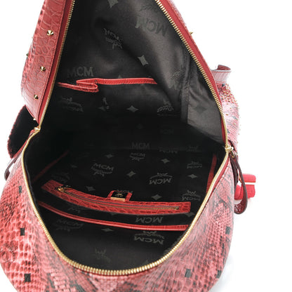 MCM Snakeskin Embossed Visetos Studded Medium Stark Backpack Red Pink 8 of 11