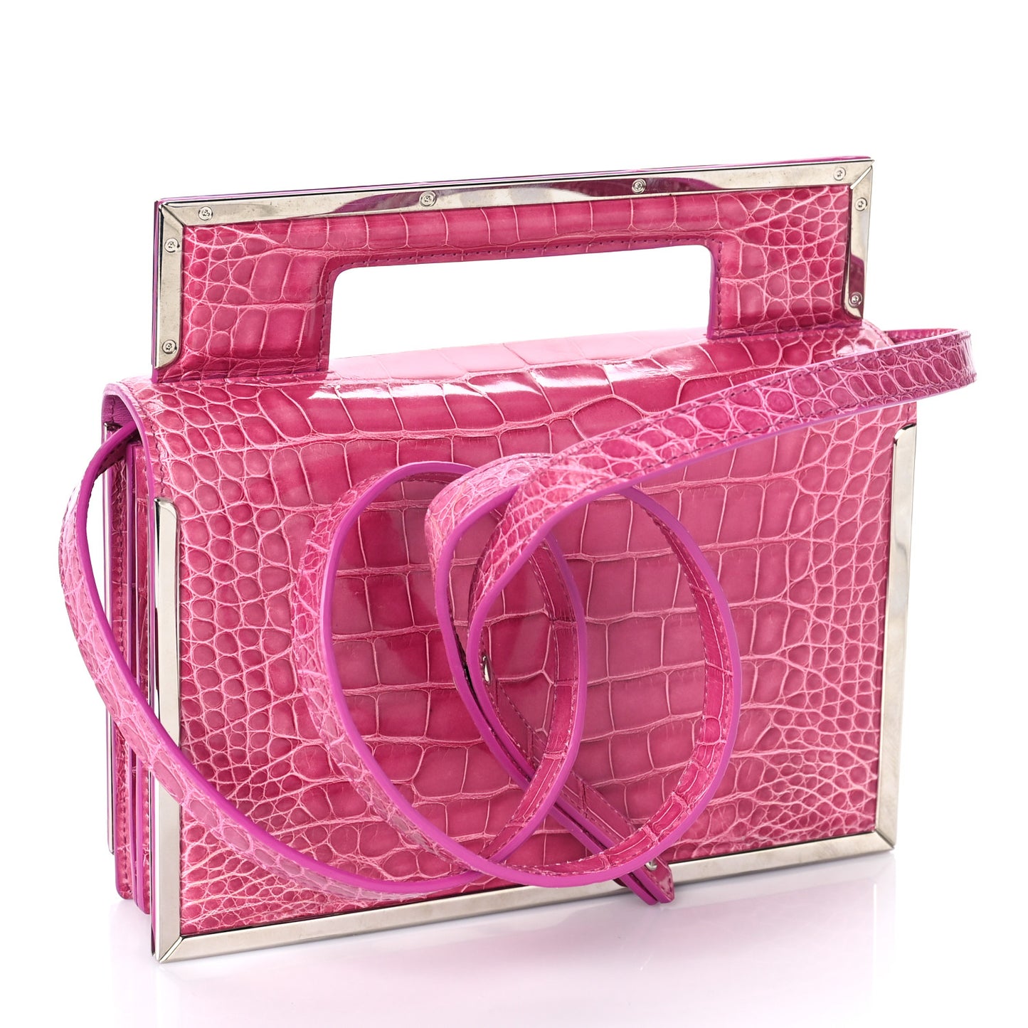 Crocodile Bar Clutch Crossbody Bag Pink