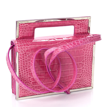 Salvatore Ferragamo Crocodile Bar Clutch Crossbody Bag Pink 3 of 10