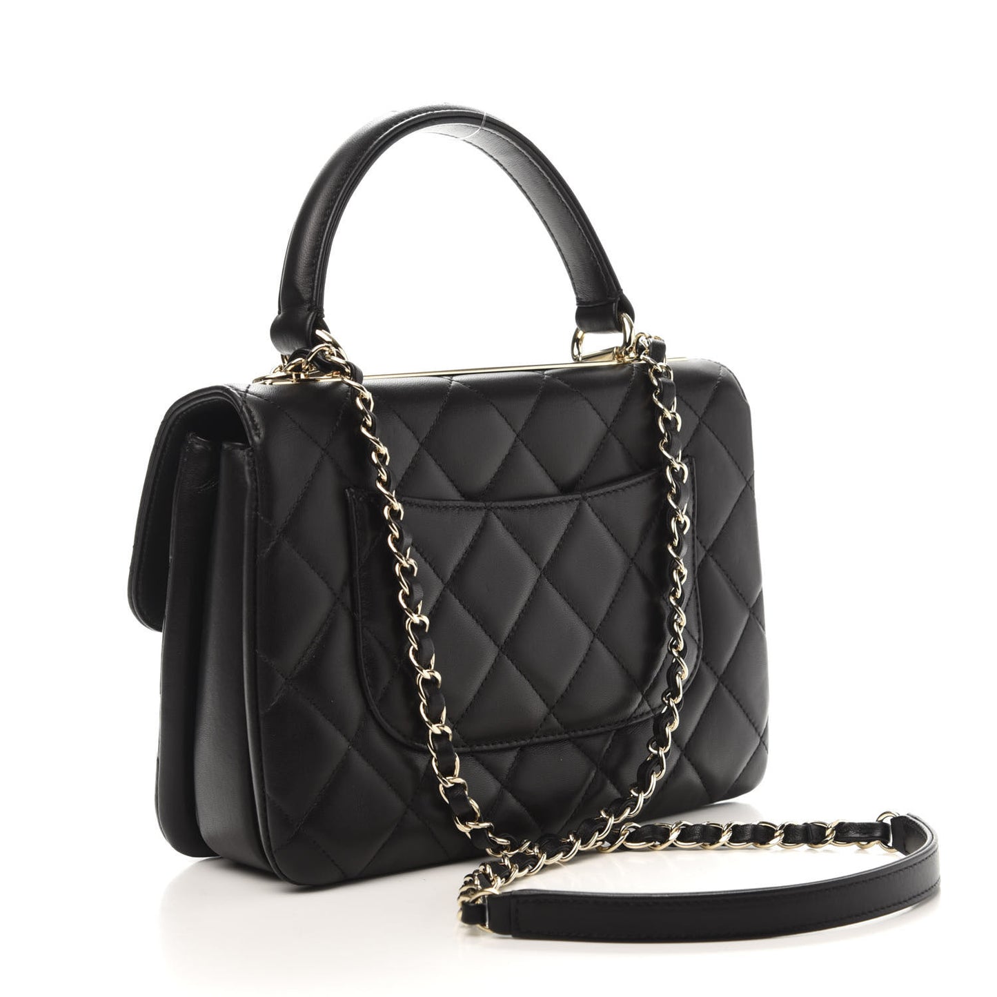 Lambskin Quilted Small Trendy CC Dual Handle Flap Bag Black