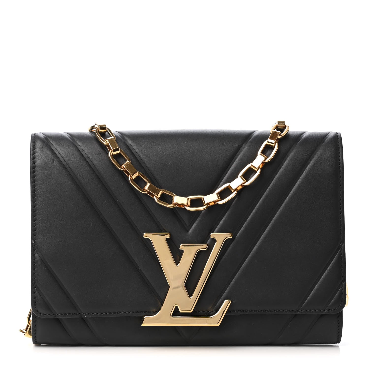 Louis Vuitton Calfskin Airy V Embossed Pochette Chain Louise GM Black 1 of 4