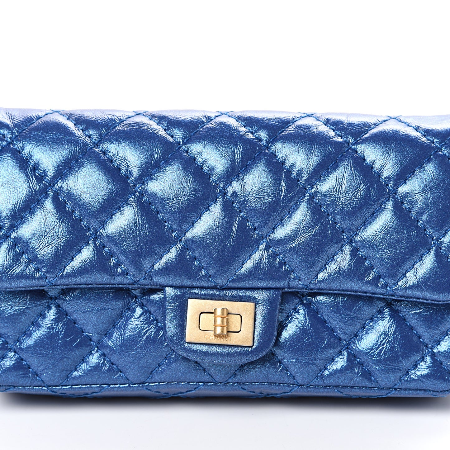 Metallic Aged Calfskin Quilted 2.55 Reissue Flap Belt Bag Blue