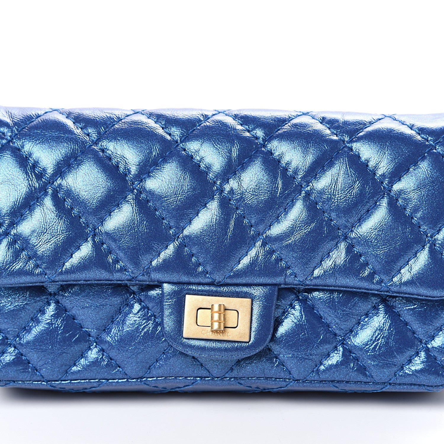 Chanel Metallic Aged Calfskin Quilted 2.55 Reissue Flap Belt Bag Blue 7 of 10
