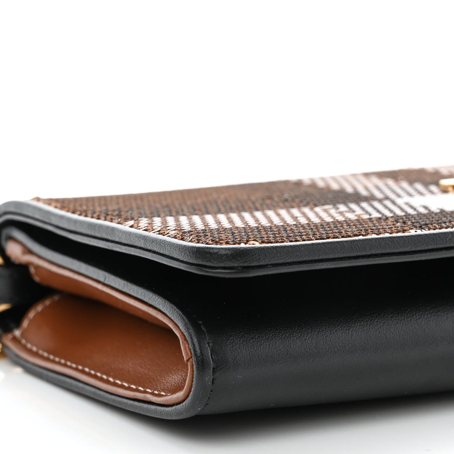Calfskin Sequin Check Embellished TB Lola Chain Wallet Dark Birch