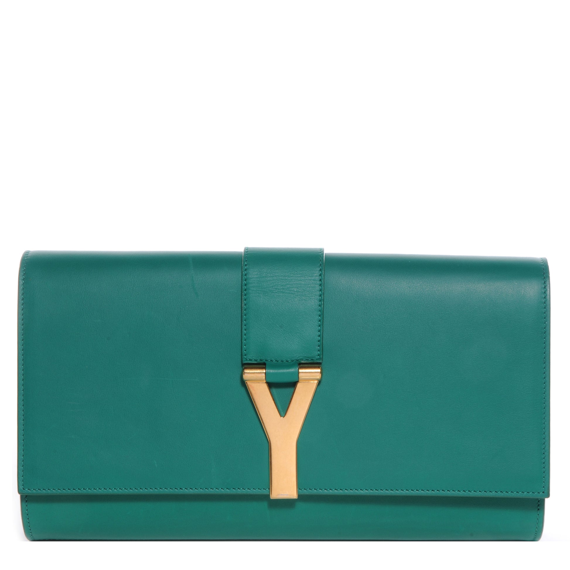Saint Laurent Leather Classic Y Clutch Green 1 of 8