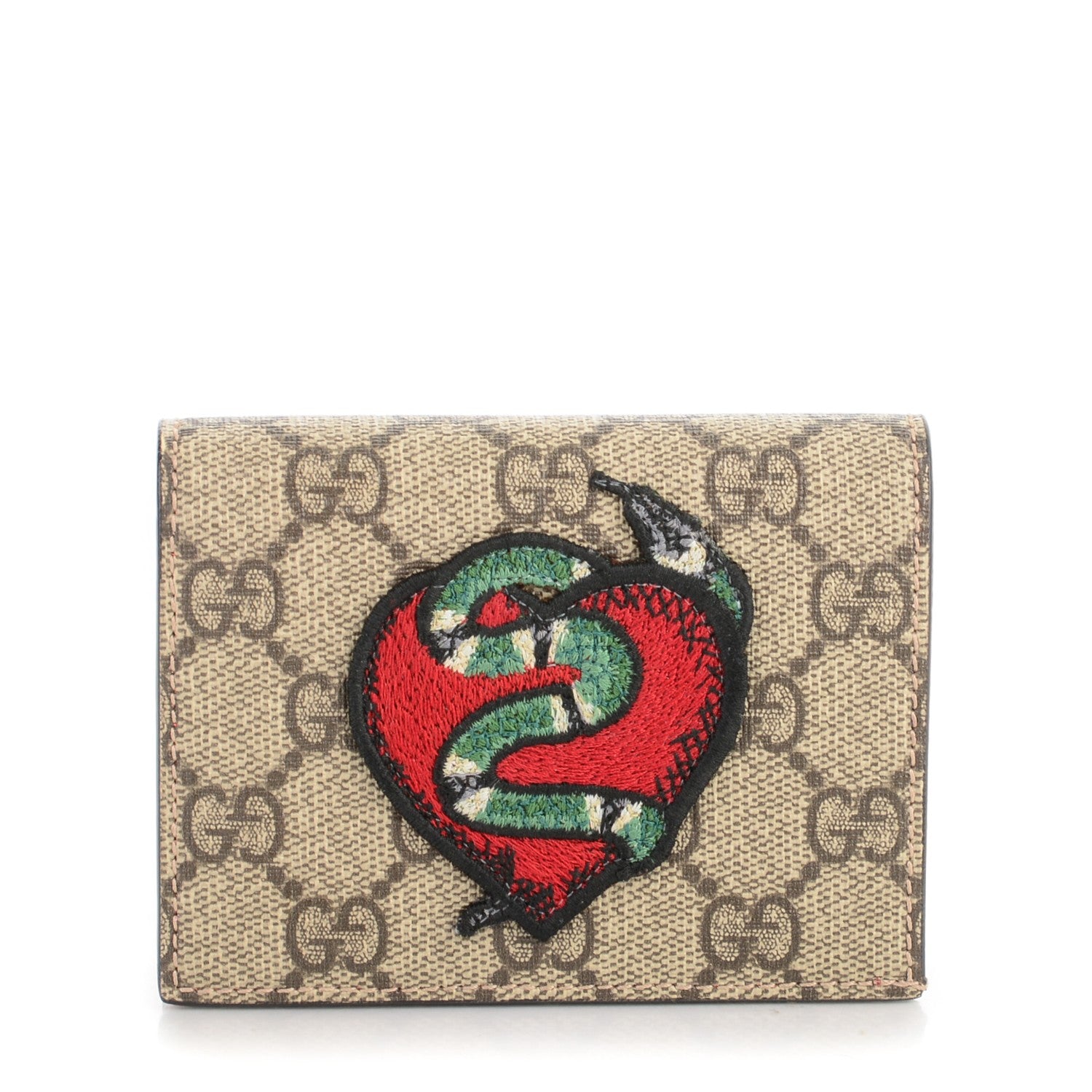 Gucci GG Supreme Monogram Kingsnake Heart Embroidered Print Card Case Red 1 of 6