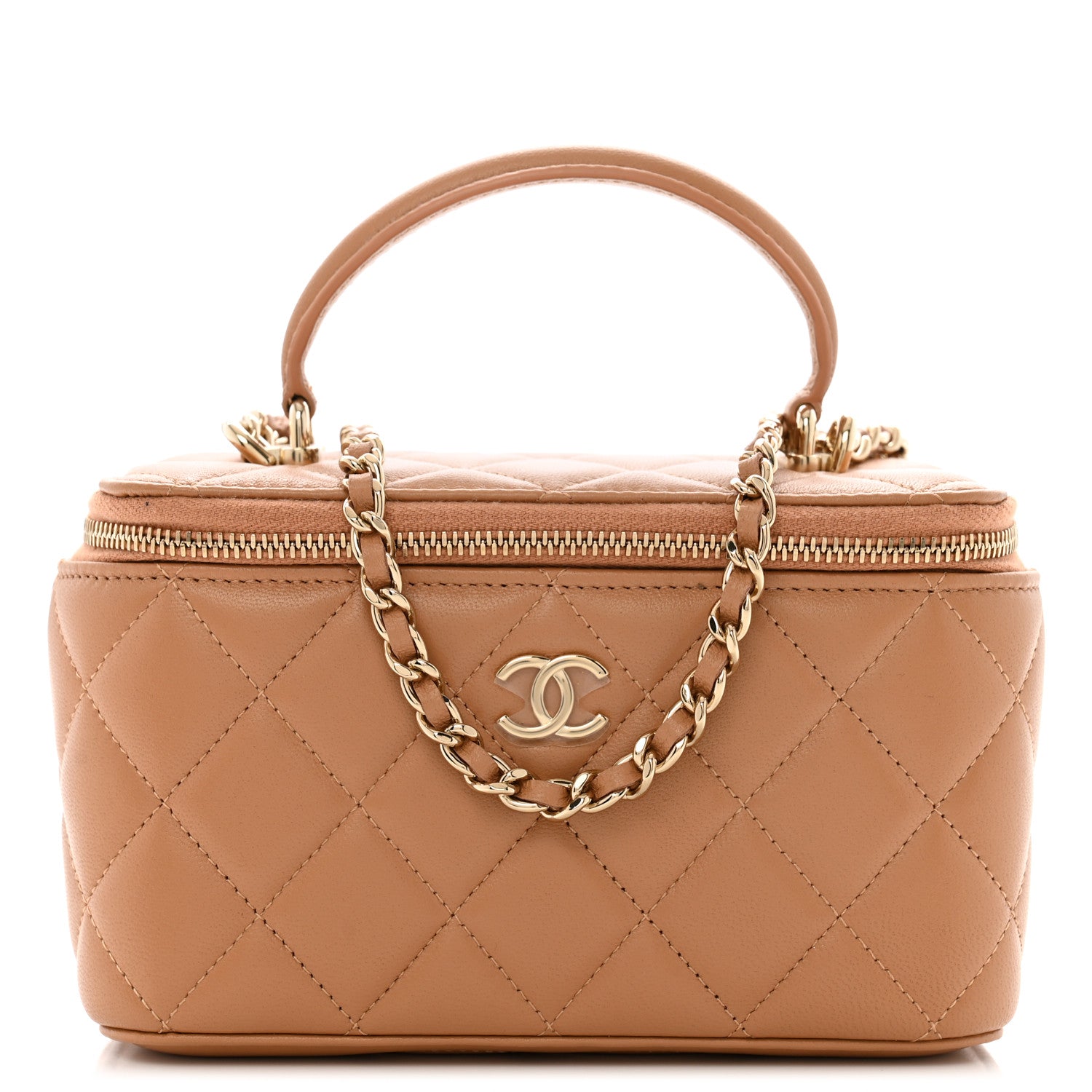 Chanel Lambskin Quilted Small Top Handle Vanity Case With Chain Beige 1 of 11