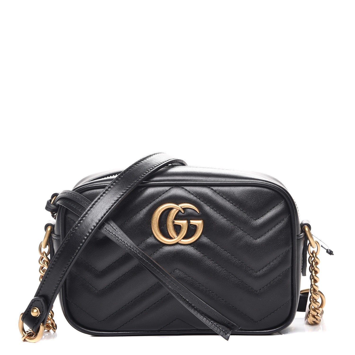 Gucci Calfskin Matelasse Mini GG Marmont Chain Shoulder Bag Black 1 of 7