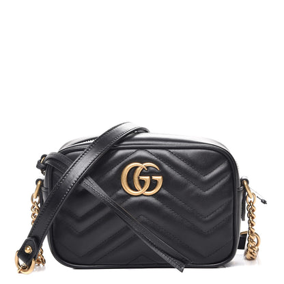 Gucci Calfskin Matelasse Mini GG Marmont Chain Shoulder Bag Black 1 of 7