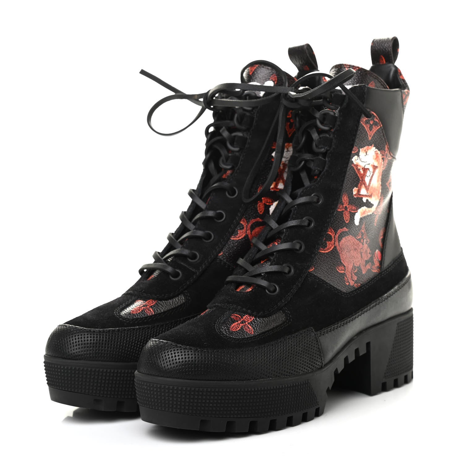 Louis Vuitton Suede Calfskin Catogram Laureate Platform Desert Boots 37.5 Black Marron 3 of 9