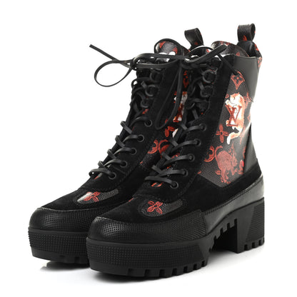 Louis Vuitton Suede Calfskin Catogram Laureate Platform Desert Boots 37.5 Black Marron 3 of 9