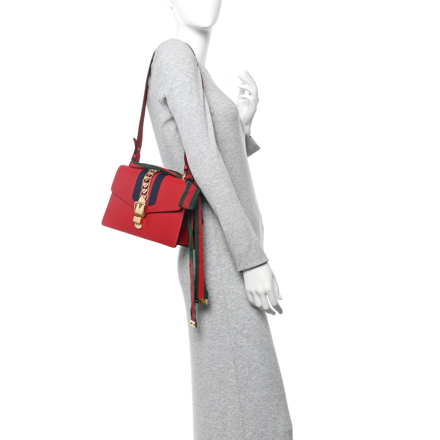 Gucci Calfskin Small Sylvie Shoulder Bag Hibiscus Red 2 of 10