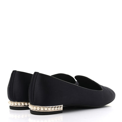 Chanel Satin Pearl CC Loafers 36.5 Black 4 of 9