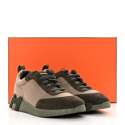 Hermes Technical Jersey Goatskin Suede Goatskin Bouncing Sneakers 39 Vert Toundra Vert Foret 10 of 10