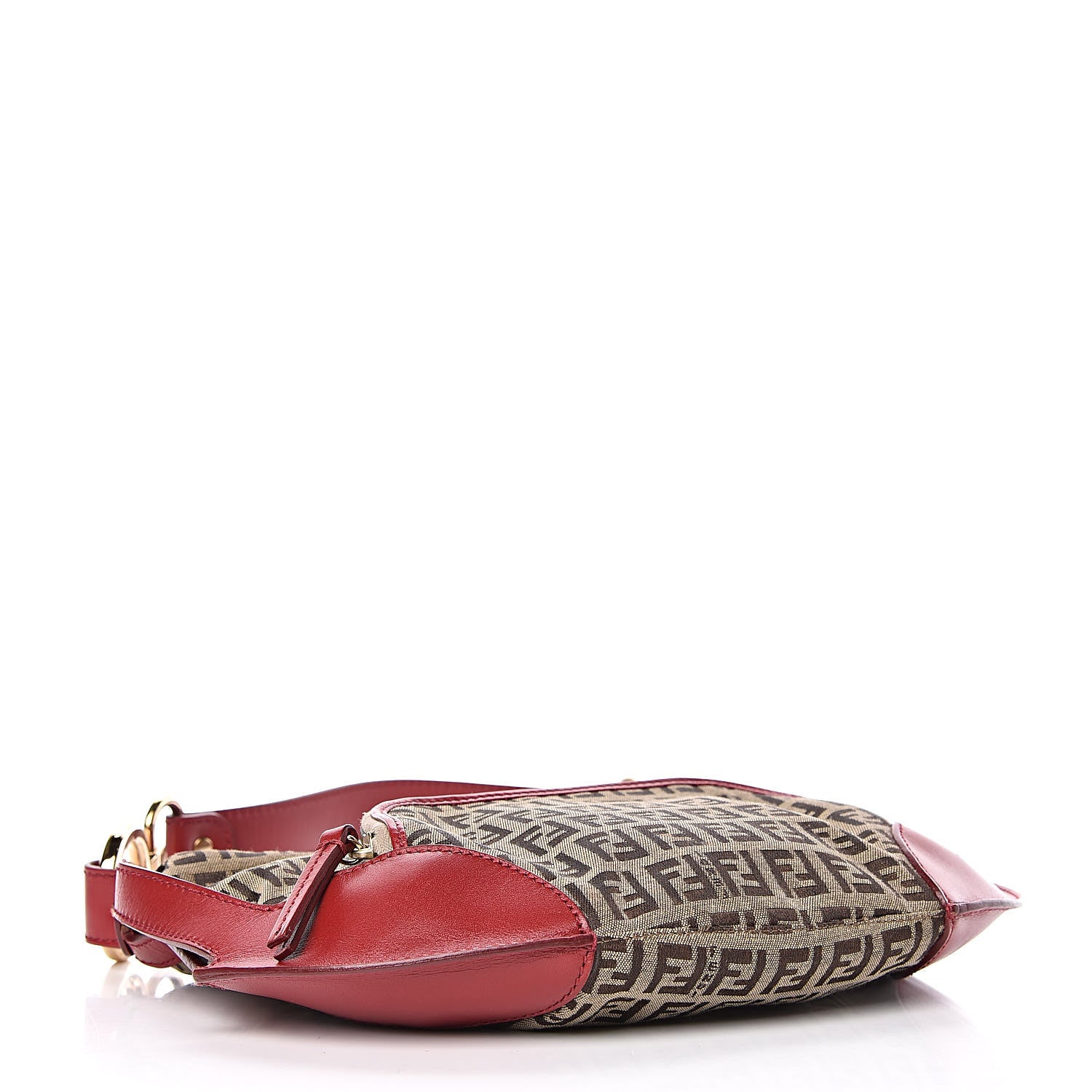 Fendi Zucchino Cuoio Chef Pocket Shoulder Bag Mogano Panna Rosso 4 of 11