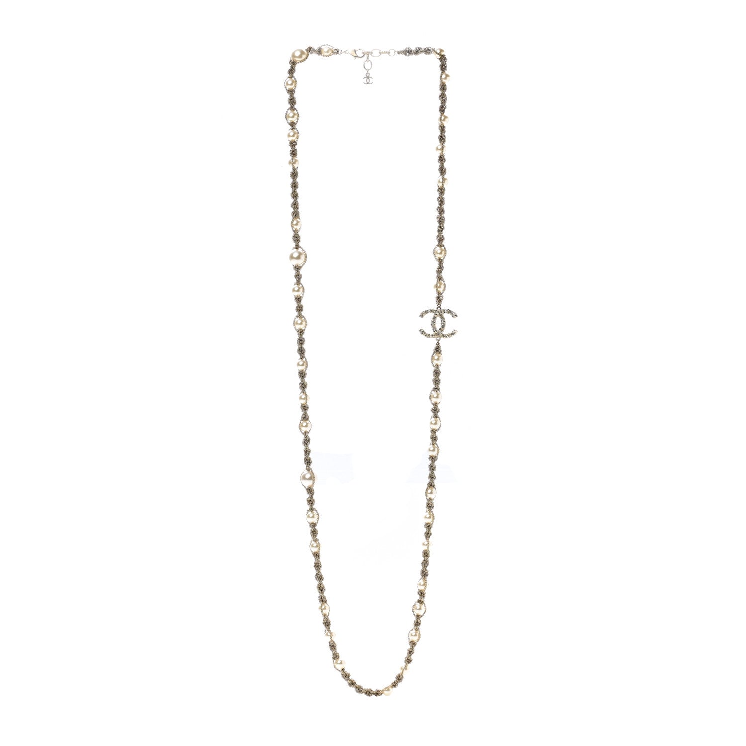 Chanel Pearl Crystal CC Chain Long Necklace Gold 3 of 7