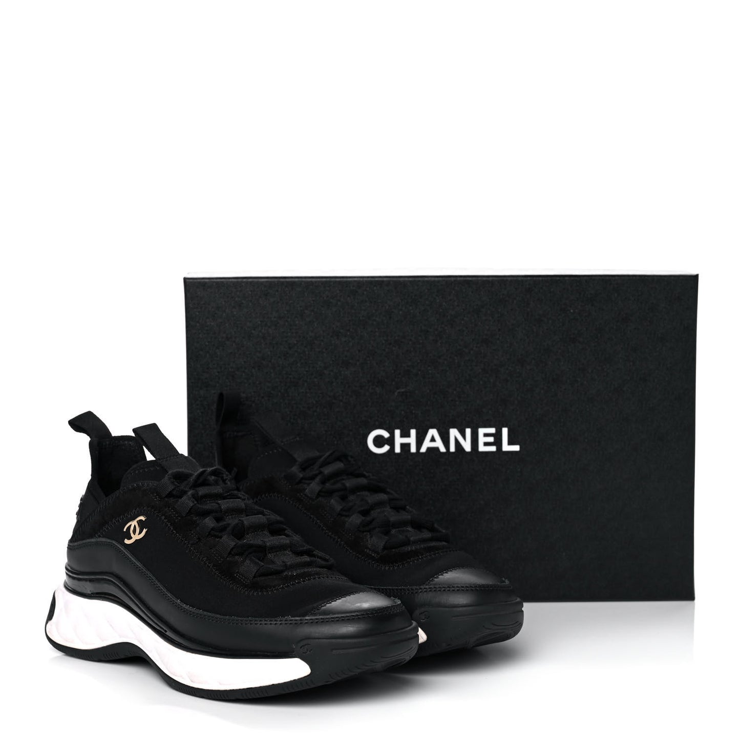 Velvet Calfskin Mixed Fibers CC Sneakers 36.5 Black