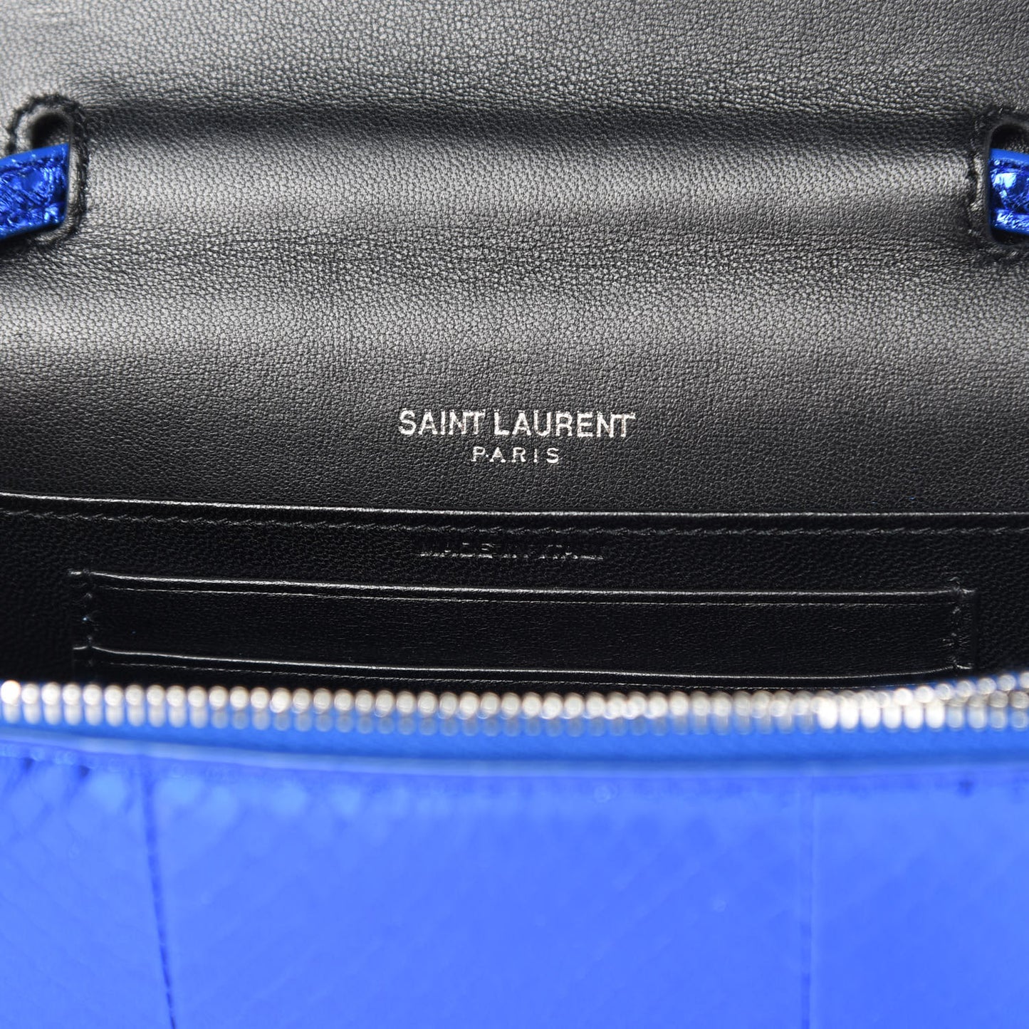 Metallic Ayers Monogram Toy Kate Strap Wallet Blue Black