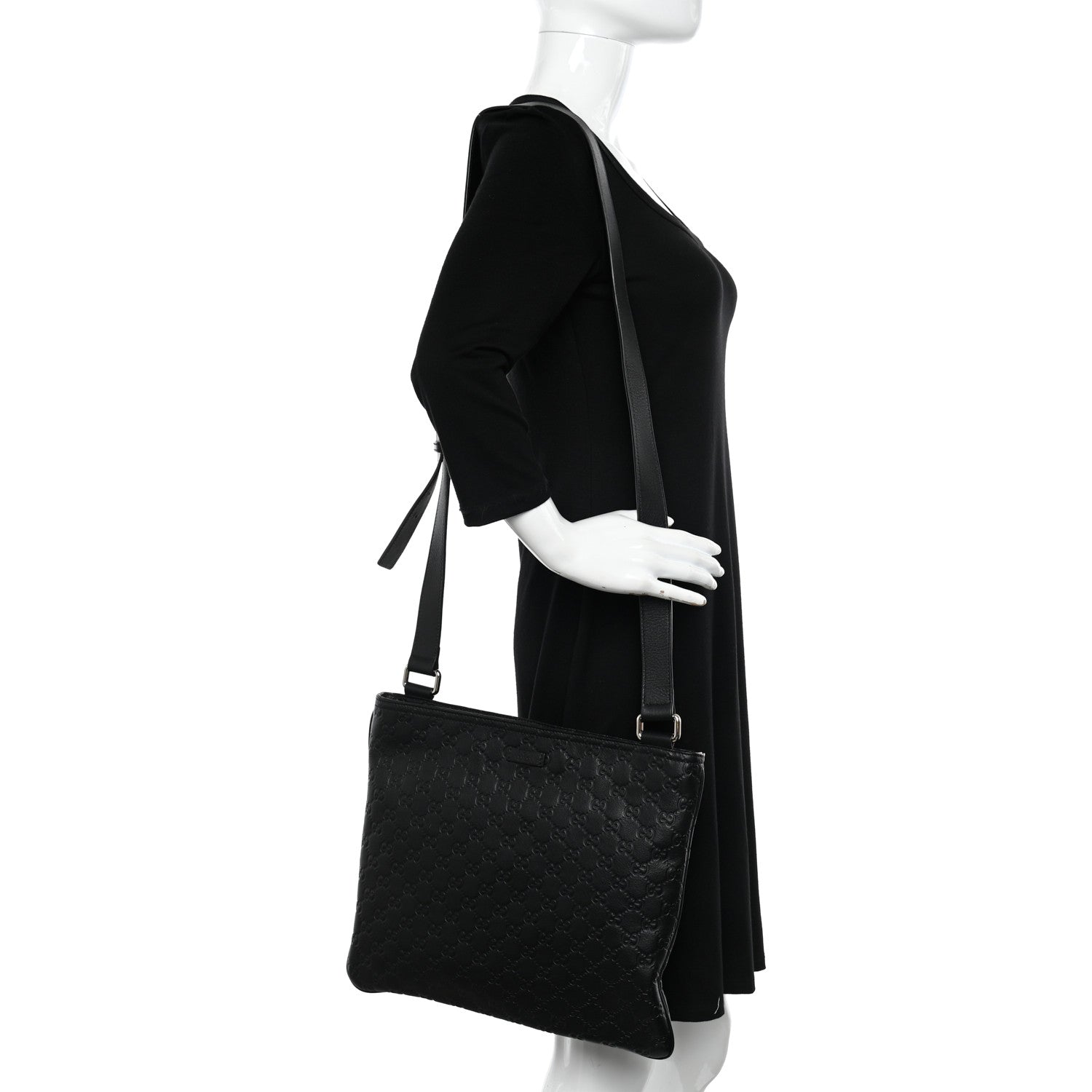 Gucci Guccissima Medium Flat Messenger Bag Black 2 of 11