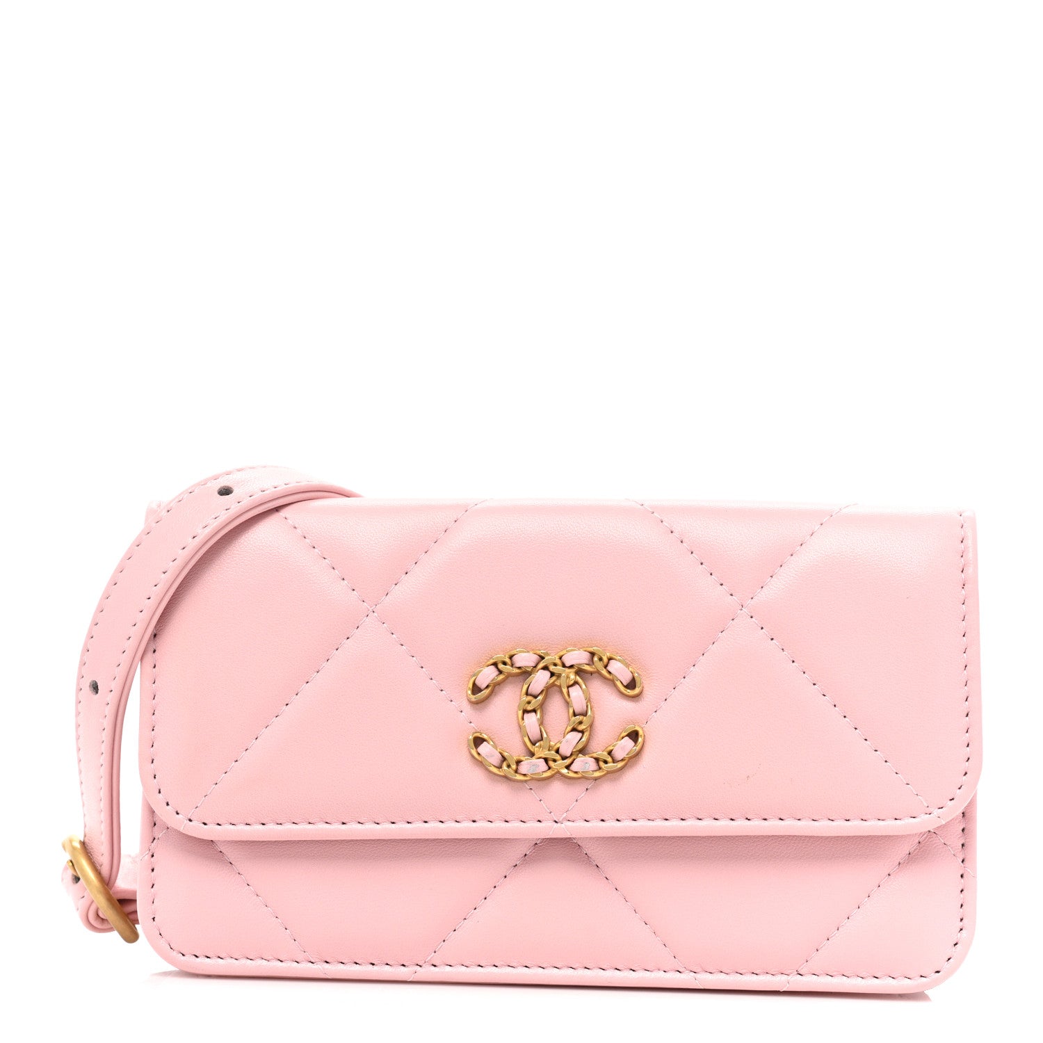 Chanel Lambskin Quilted Chanel 19 Belt Phone Holder Bag Pink 1 of 11