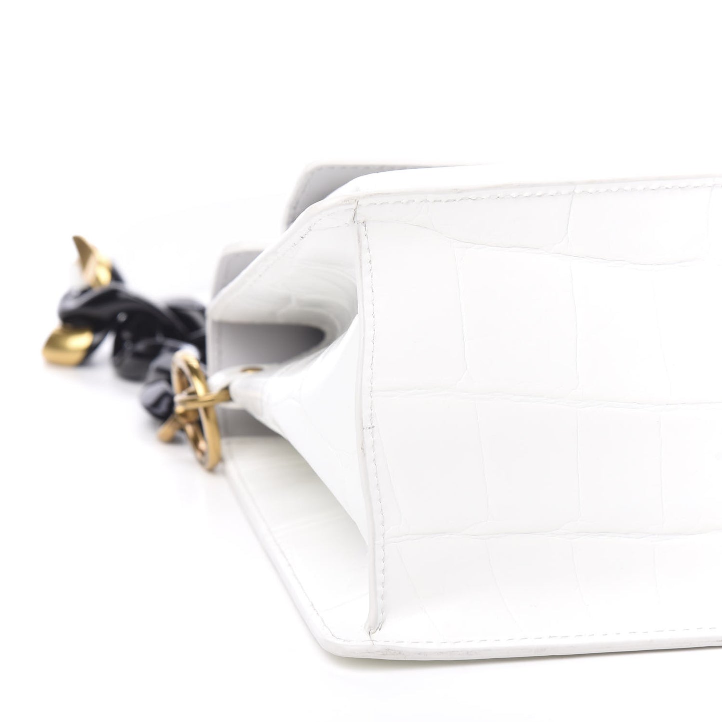 Calfskin Crocodile Embossed Uptown Shoulder Bag White