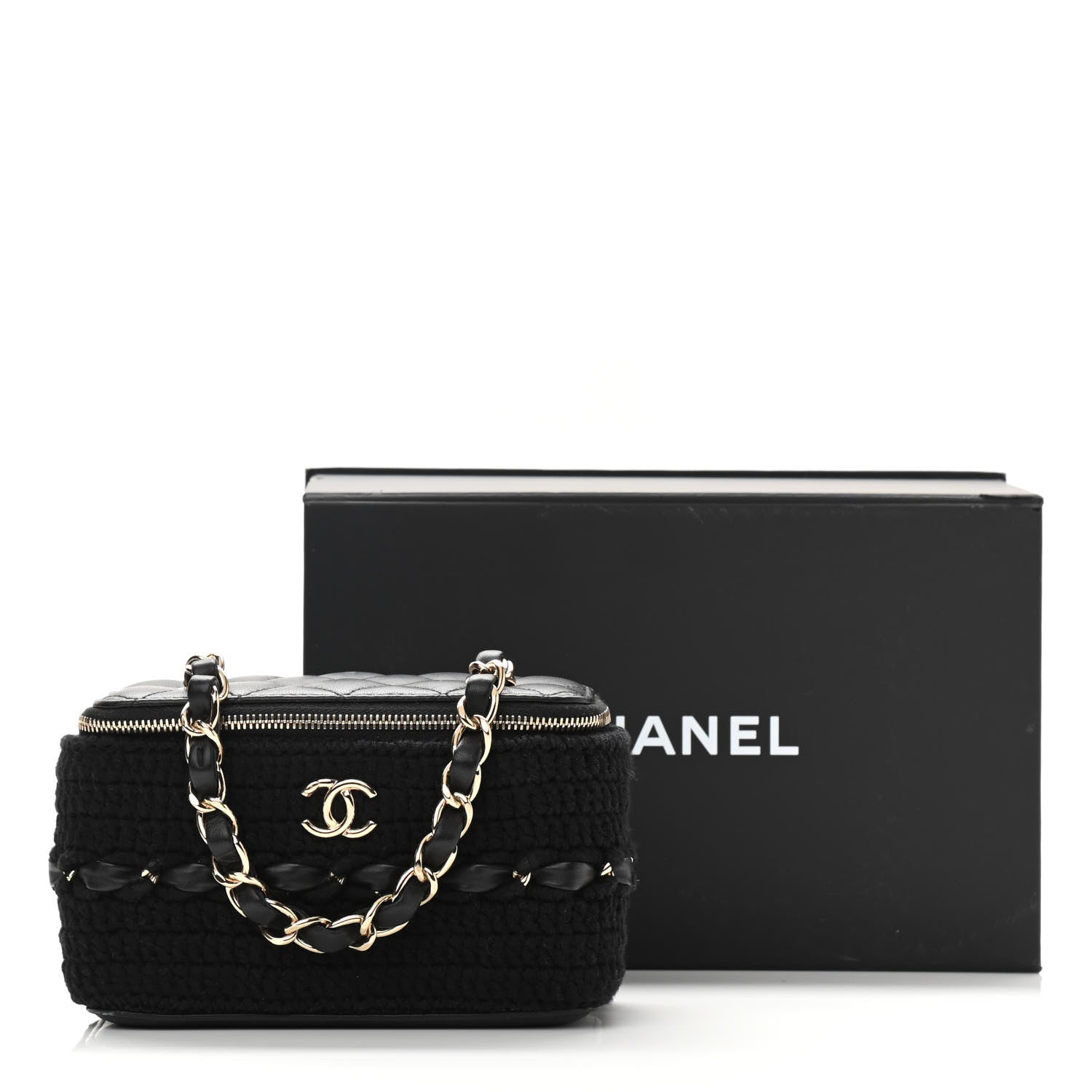 Chanel Lambskin Crochet Quilted Small Vanity Case With Chain Black 11 of 11