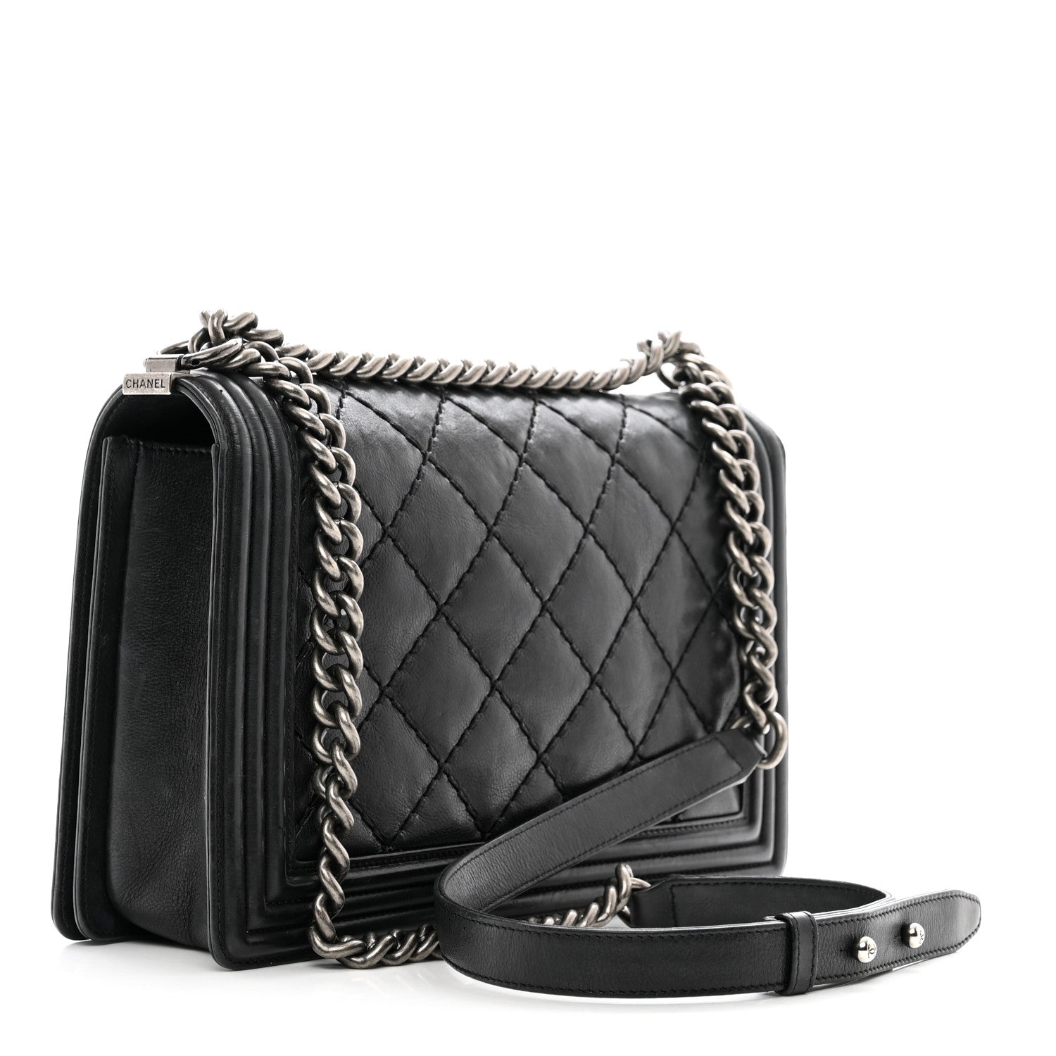 Chanel Calfskin Quilted Double Stitch New Medium Boy Flap Black 3 of 12