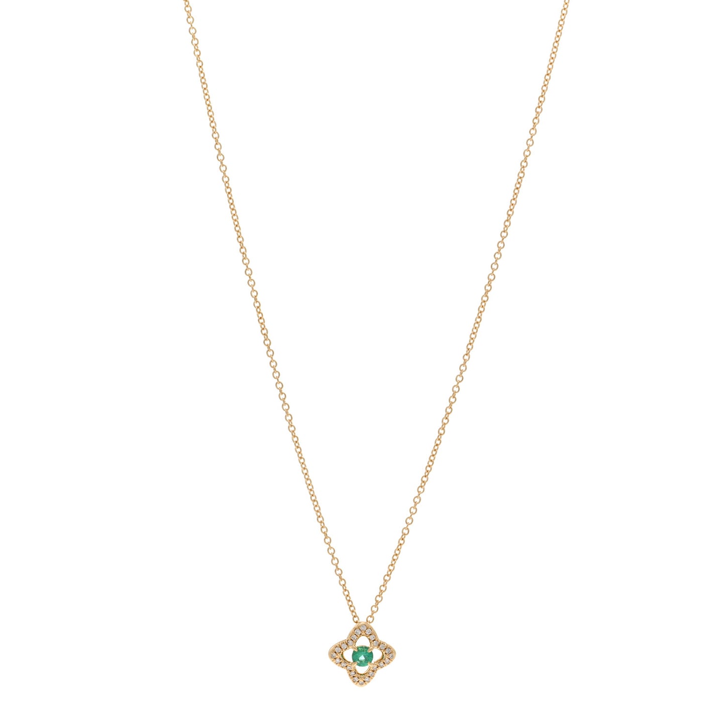 18K Yellow Gold Diamond Emerald Venetian Quatrefoil Pendant Necklace