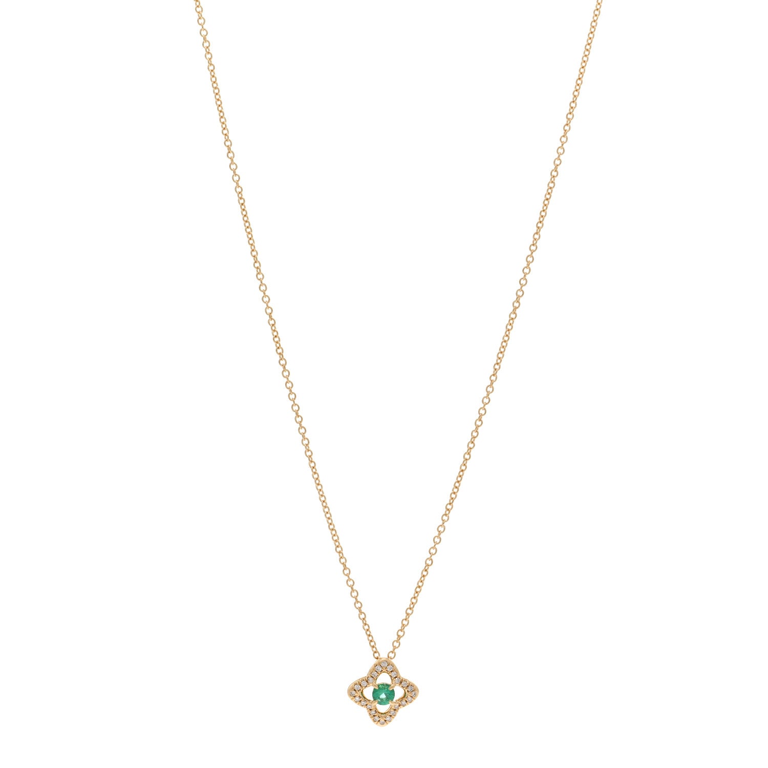 David Yurman 18K Yellow Gold Diamond Emerald Venetian Quatrefoil Pendant Necklace 1 of 5