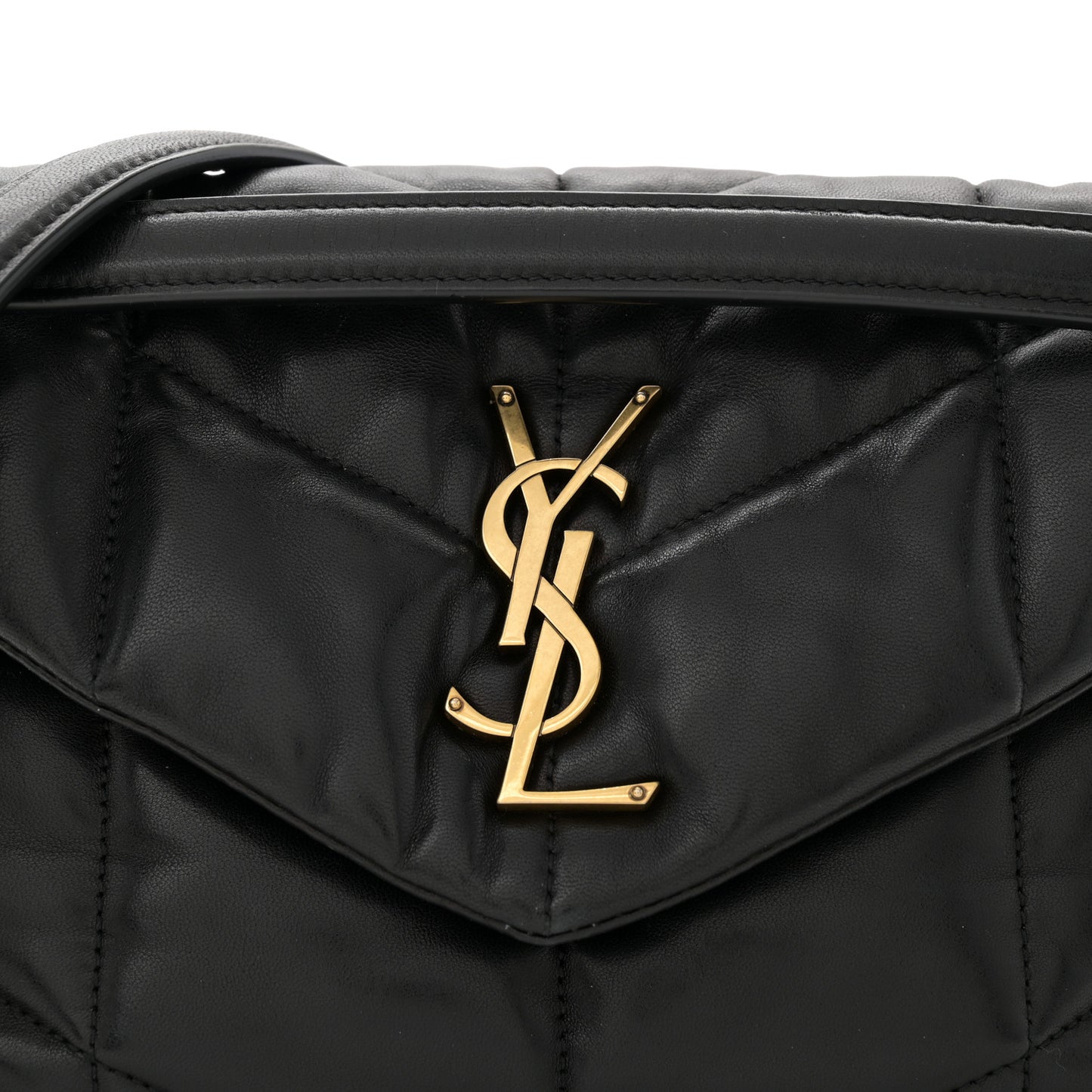Lambskin Quilted Small Loulou Puffer Monogram Chain Satchel Black
