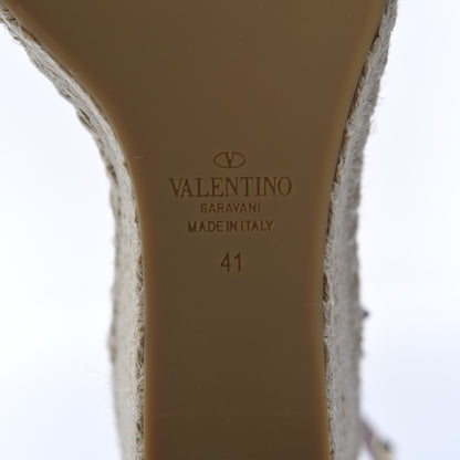 Valentino Garavani Grained Calfskin Rockstud Ankle Strap Espadrille 15/105mm Wedge Sandals 41 Poudre Natural 8 of 8