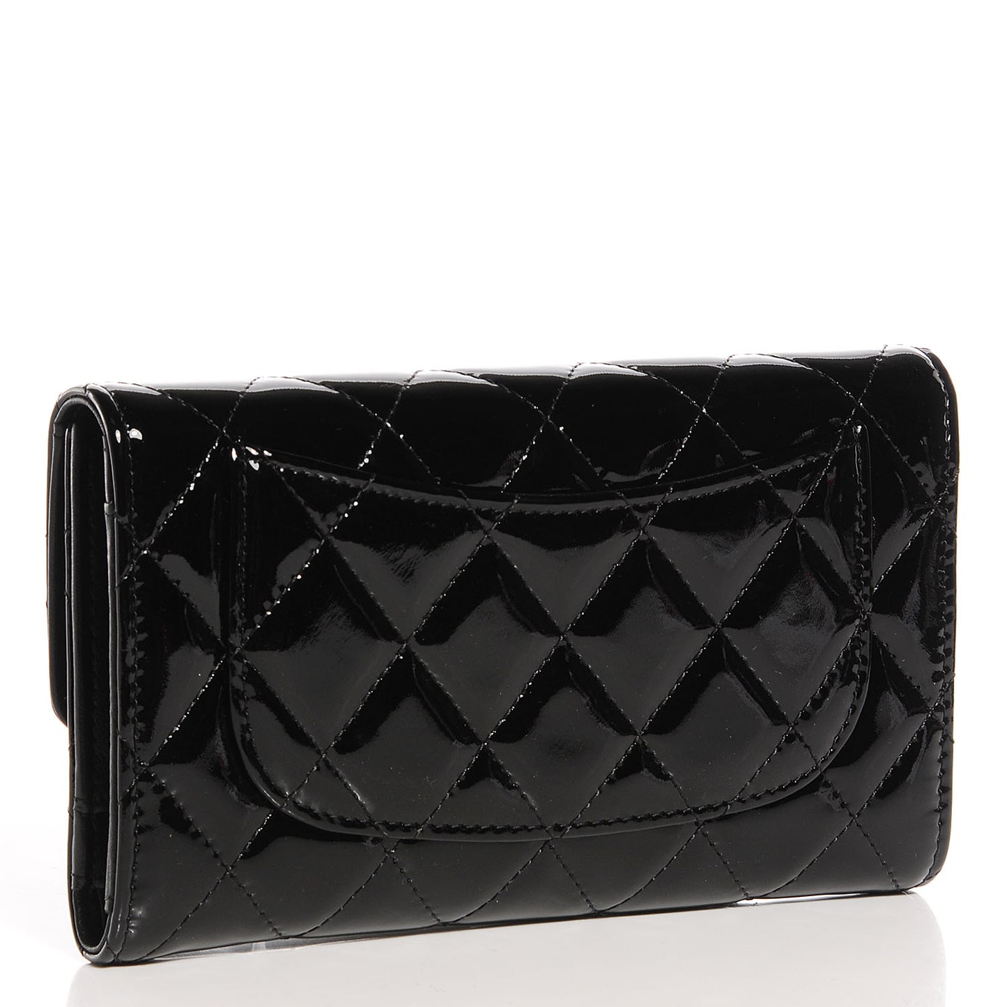 Patent Quilted Large Flap Wallet Black