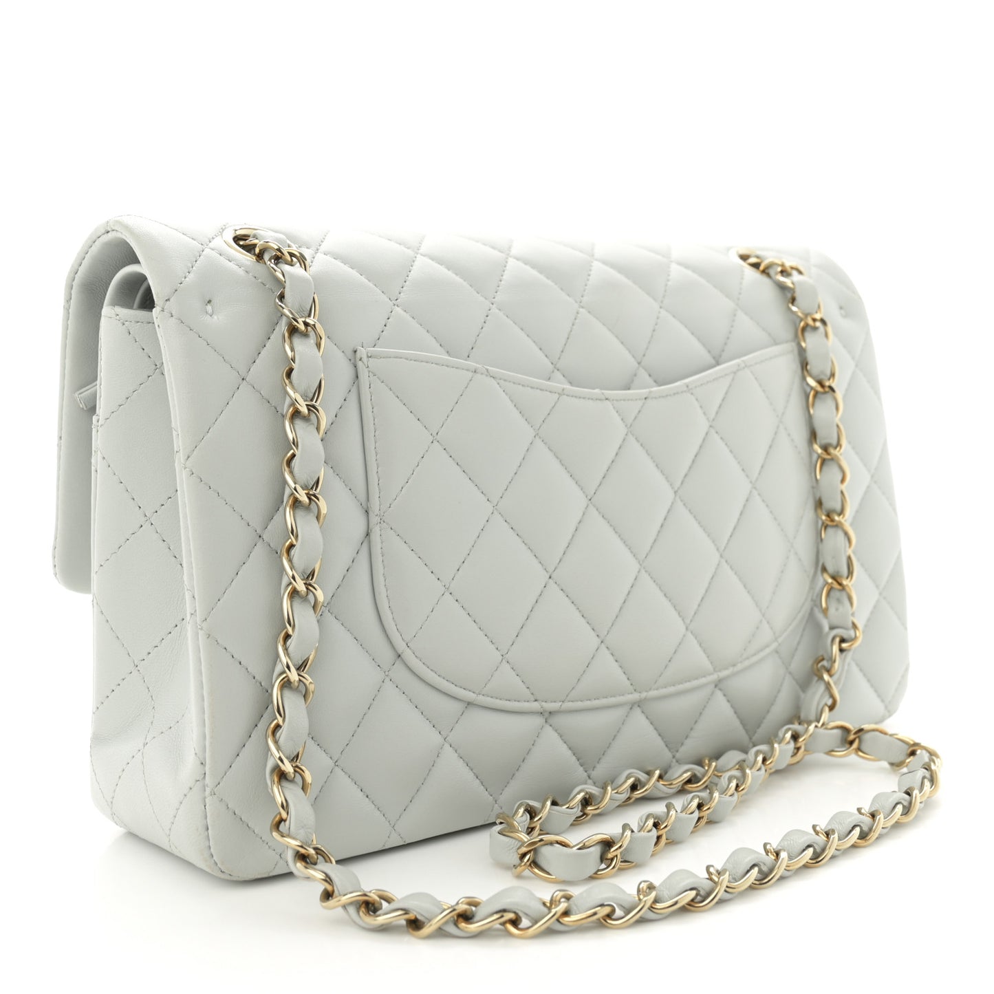 Lambskin Quilted Medium Double Flap Light Blue