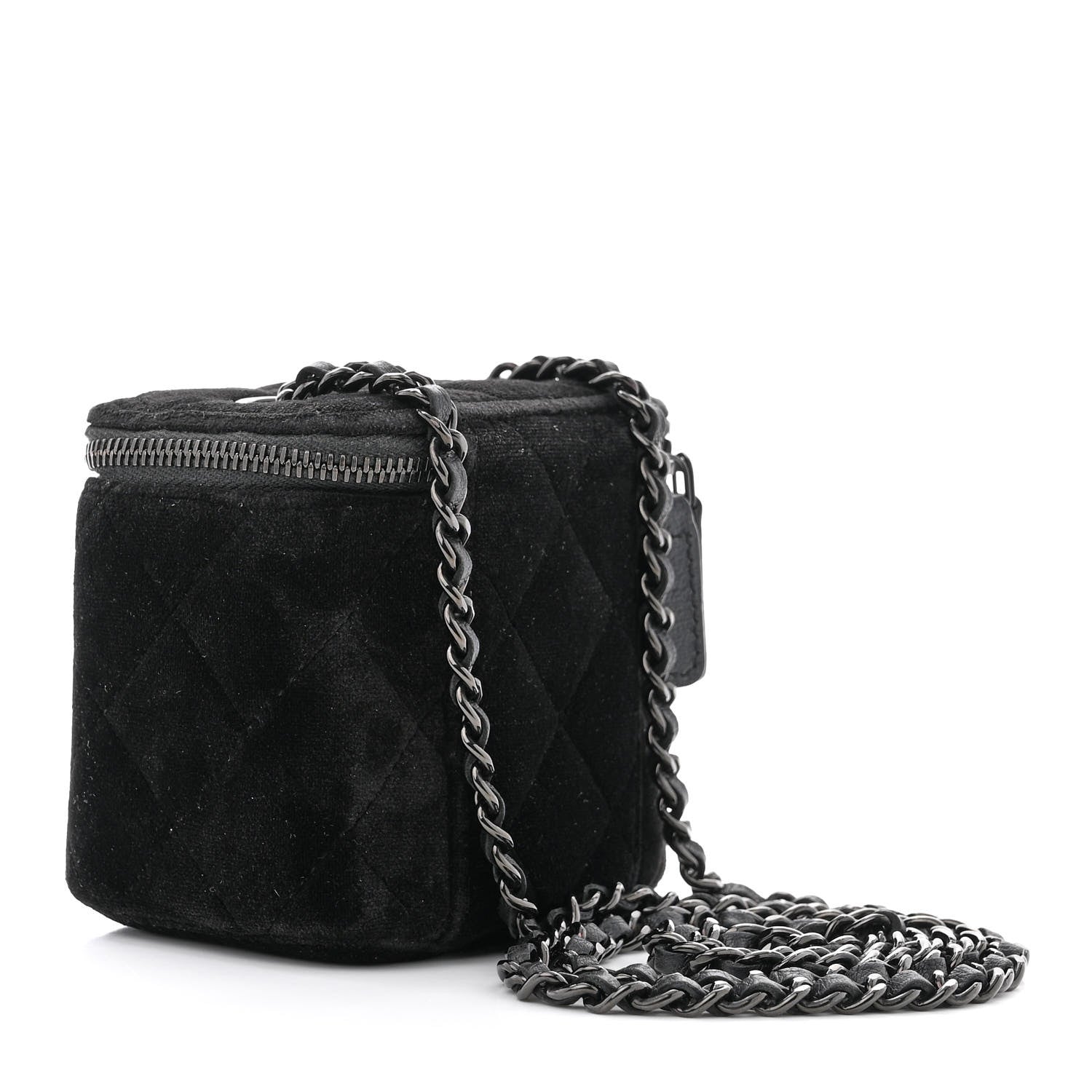 Chanel Velvet Quilted Mini Vanity Case With Chain Black 3 of 11
