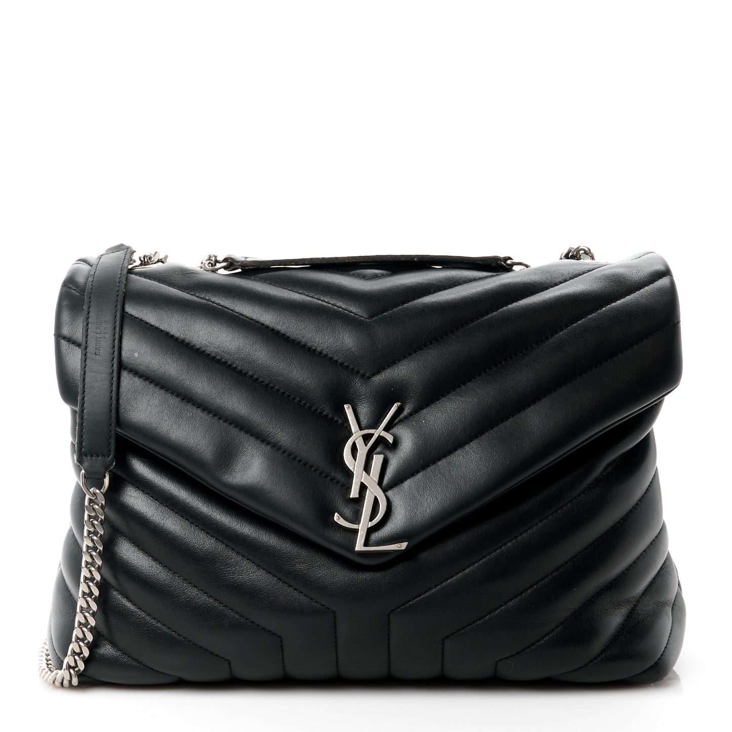 Calfskin Y Quilted Monogram Medium Loulou Chain Satchel Black