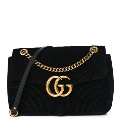 Gucci Velvet Matelasse Medium GG Marmont Shoulder Bag Black 1 of 9