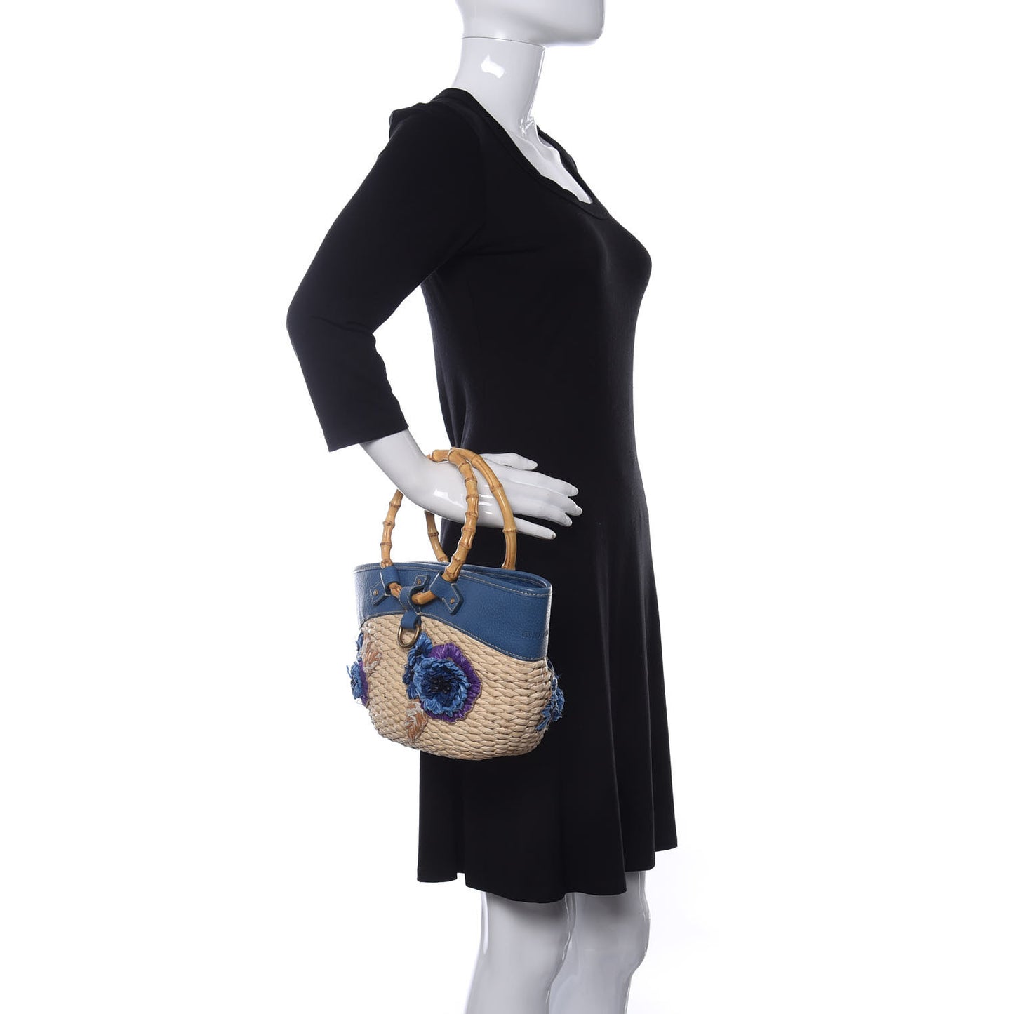 Calfskin Wicker Romantic Basket Bag Naturale Blue