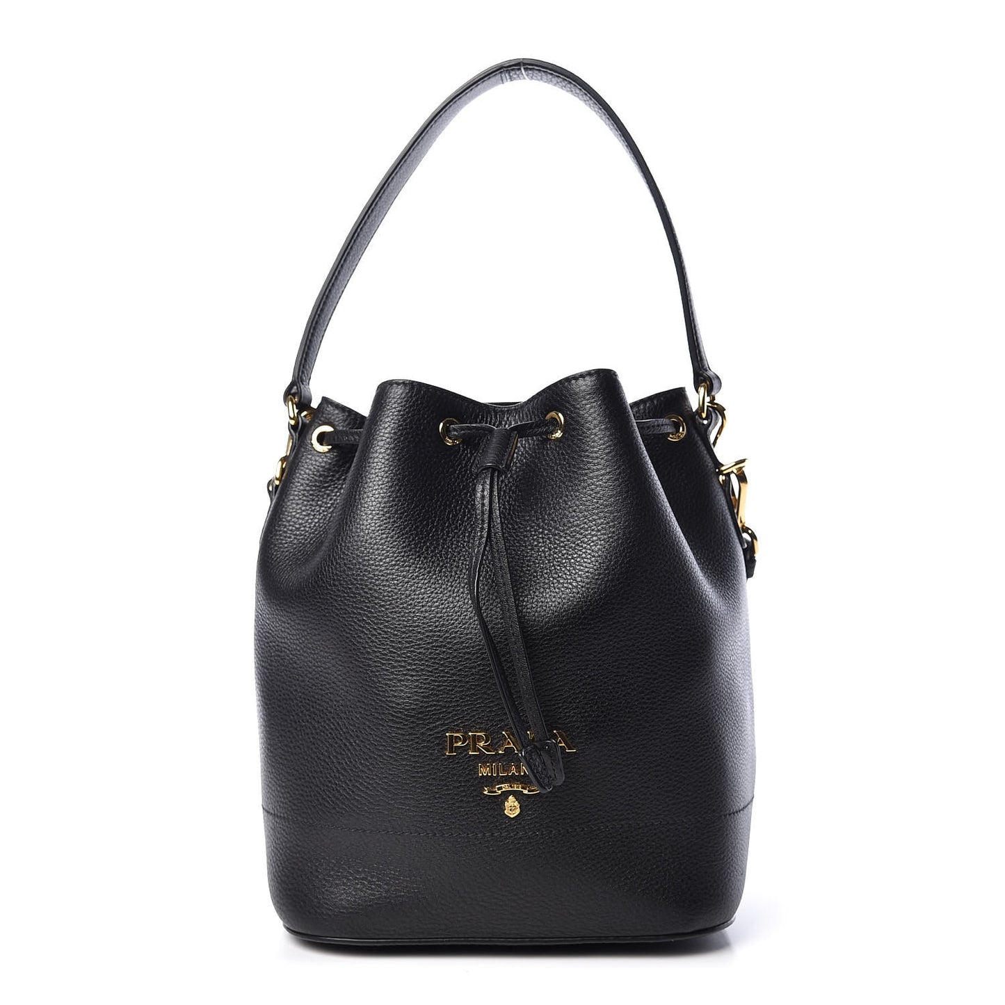 Vitello Daino Drawstring Bucket Black