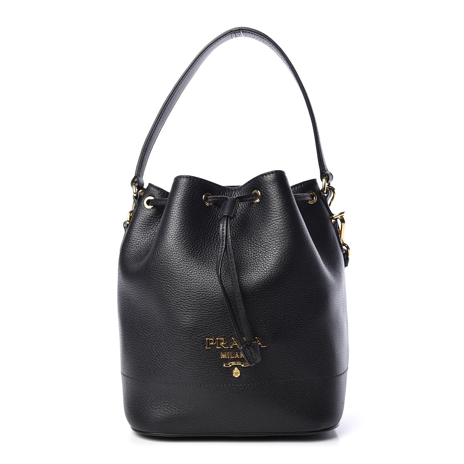 Prada Vitello Daino Drawstring Bucket Black 1 of 10