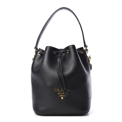 Prada Vitello Daino Drawstring Bucket Black 1 of 10