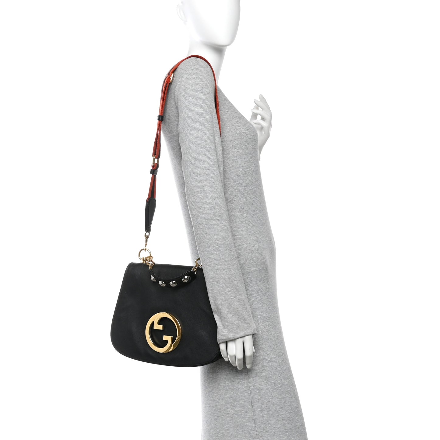 Roxy Calfskin Web Medium Studded Blondie Shoulder Flap Bag Black