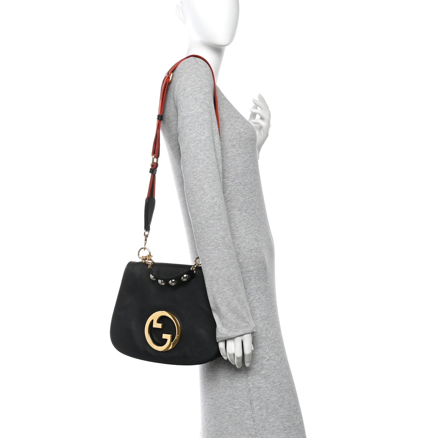 Gucci Roxy Calfskin Web Medium Studded Blondie Shoulder Flap Bag Black 2 of 10