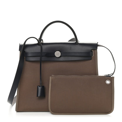 Hermes Vache Hunter Toile Herbag Zip 31 PM Etoupe Bleu Indigo 1 of 13